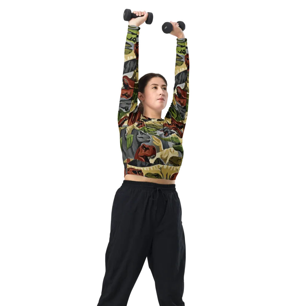 Dino Rumble on Long Sleeve Crop Top — Right Front