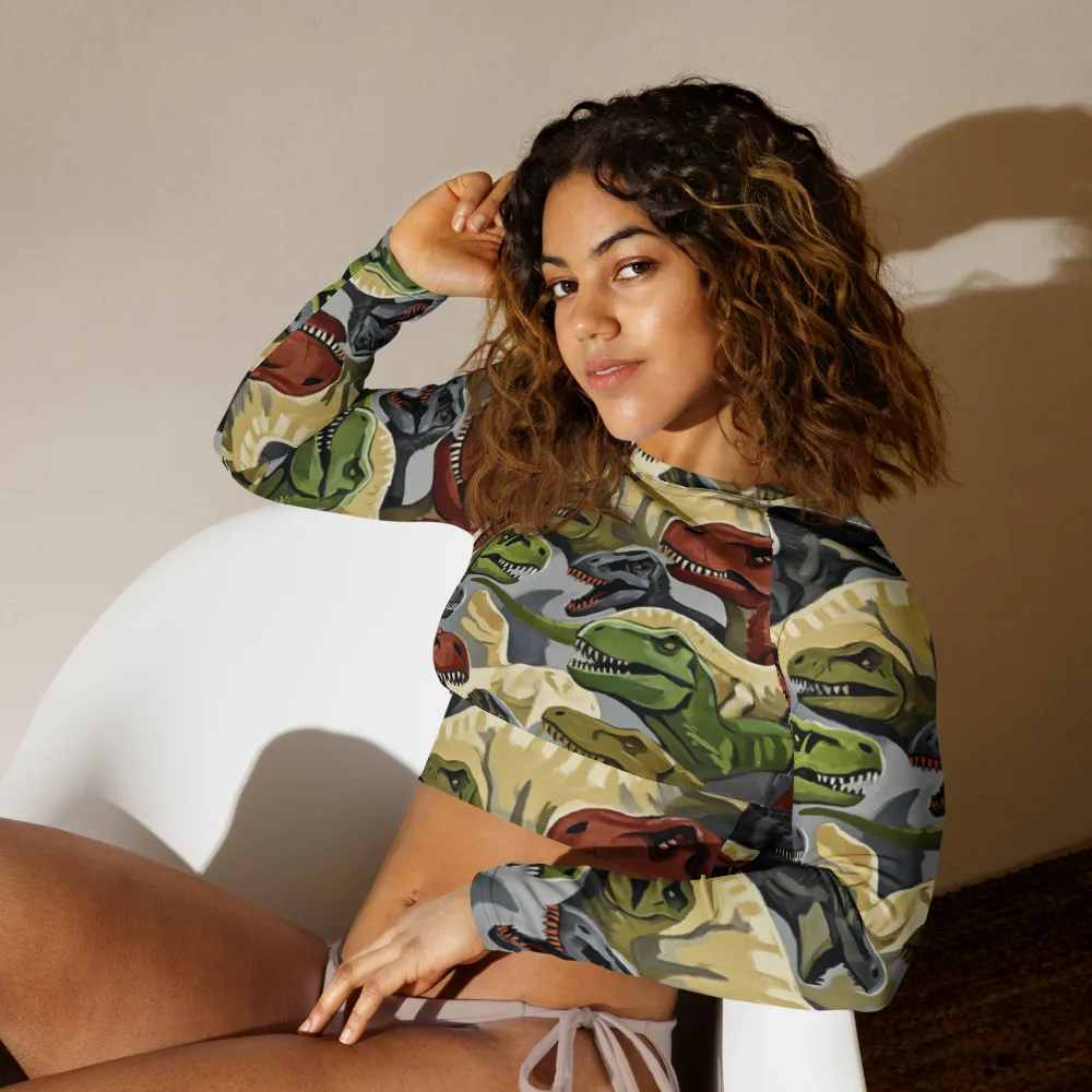 Dino Rumble on Long Sleeve Crop Top — Left Front