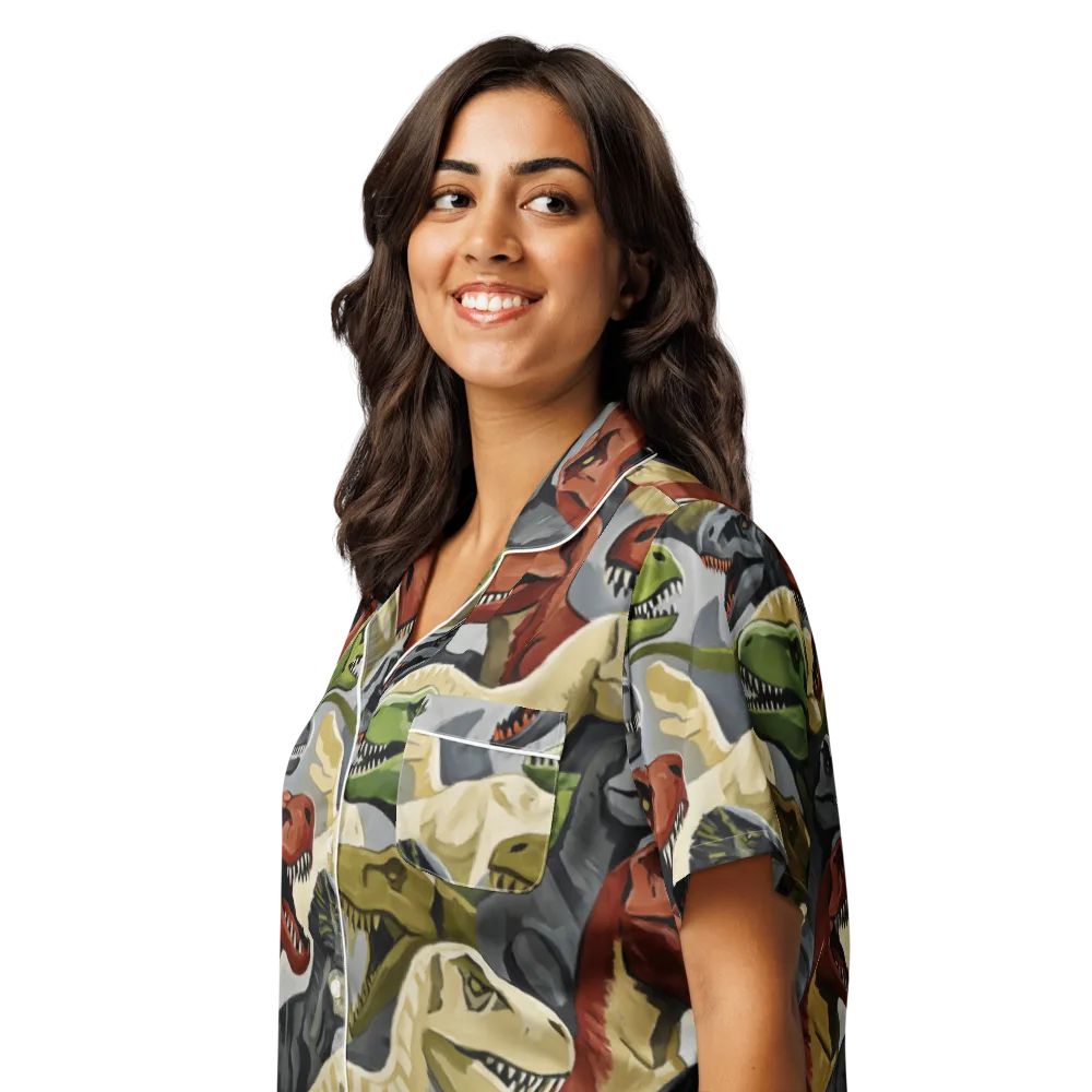 Dino Rumble on Women's Short Sleeve Pajama Top — Left Front