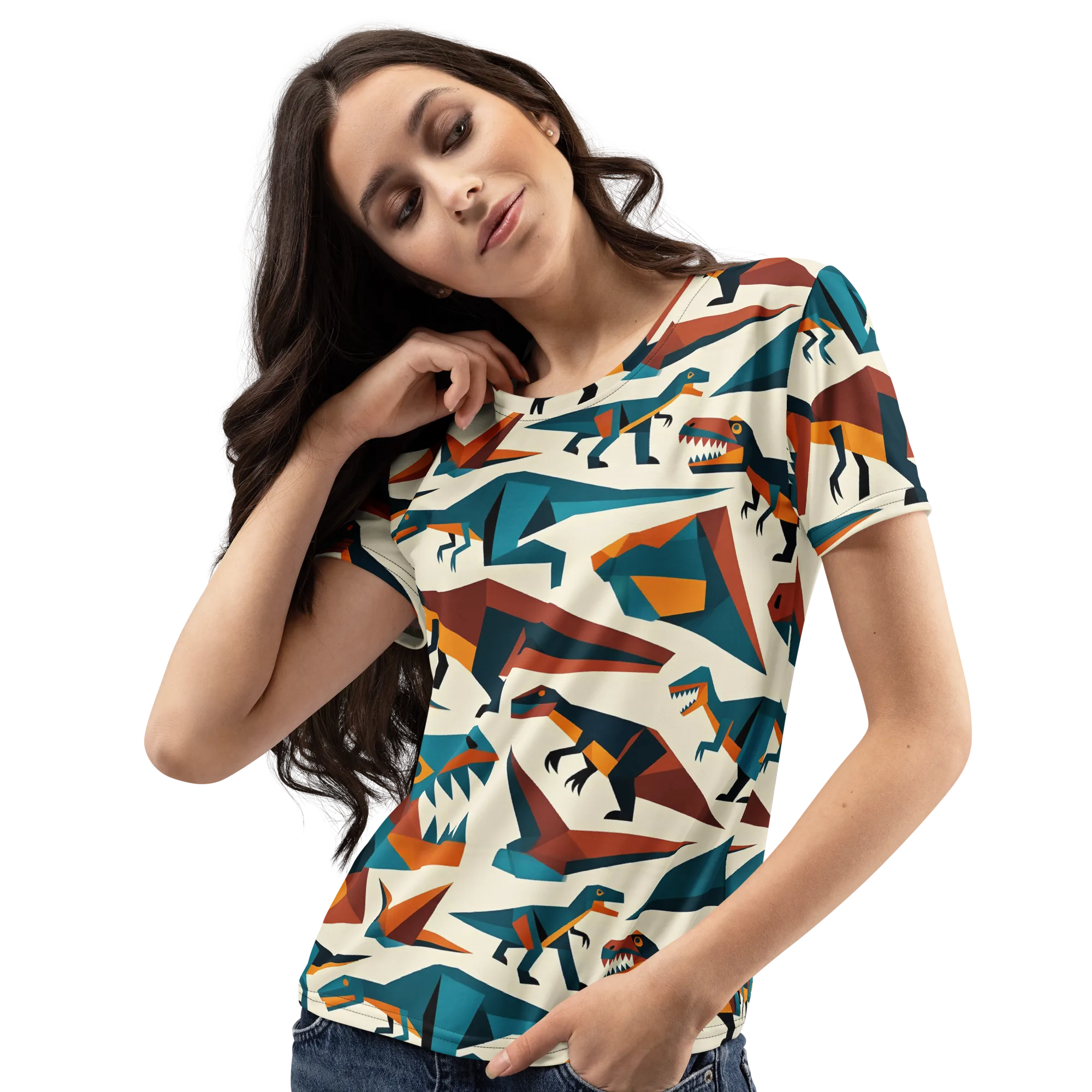 Dino Deco on Women's Crew Neck T-Shirt — Left Front