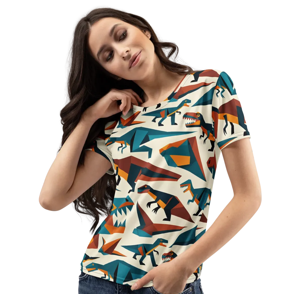 Dino Deco on Women's Crew Neck T-Shirt — Left Front