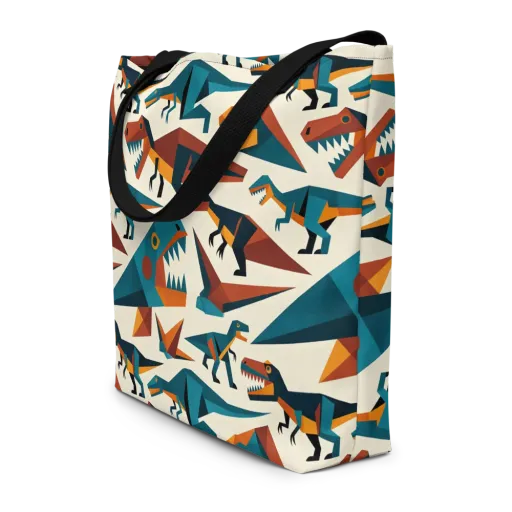Dino Deco on a Large Tote Bag W/ Pocket