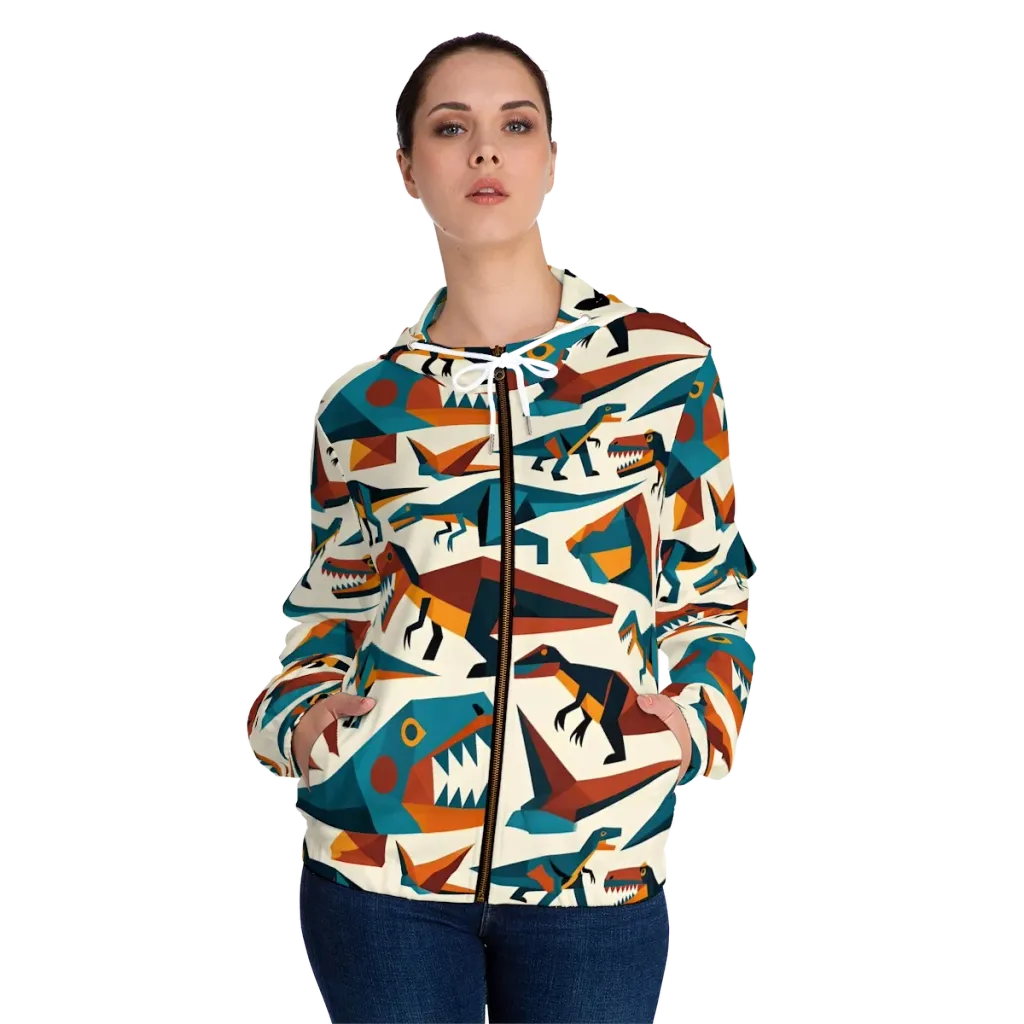 Dino Deco on Women's Full-Zip Hoodie — Front On Person
