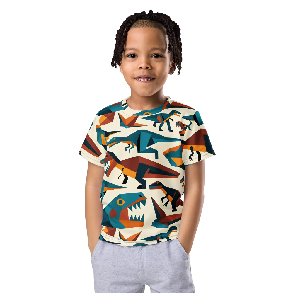 Dino Deco on Kids Crew Neck T-Shirt — Front