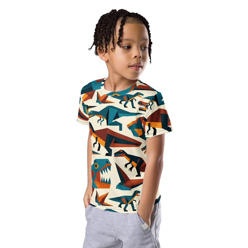 Dino Deco on Kids Crew Neck T-Shirt — Left Front