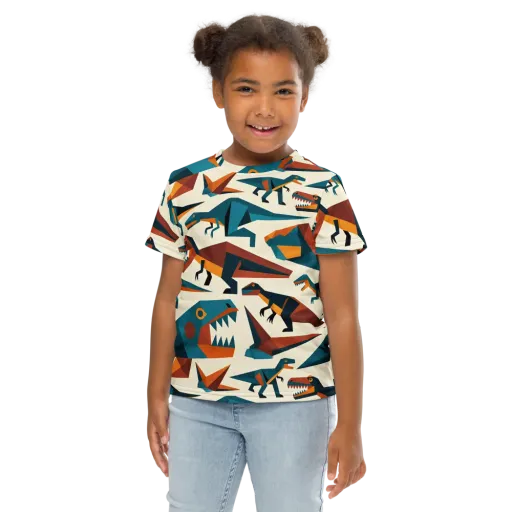 Dino Deco on a Kids Crew Neck T-Shirt