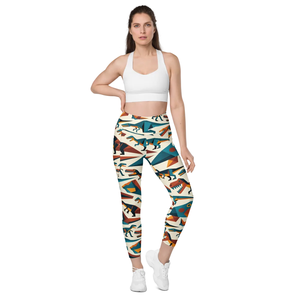 Dino Deco on Leggings with Pockets — Front