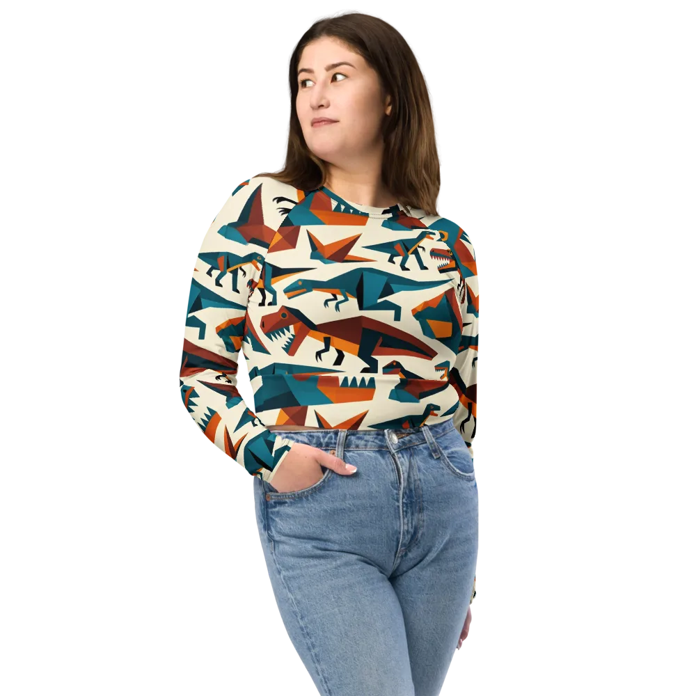 Dino Deco on Long Sleeve Crop Top — Front