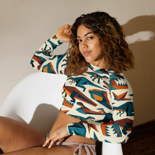 Dino Deco on a Long Sleeve Crop Top