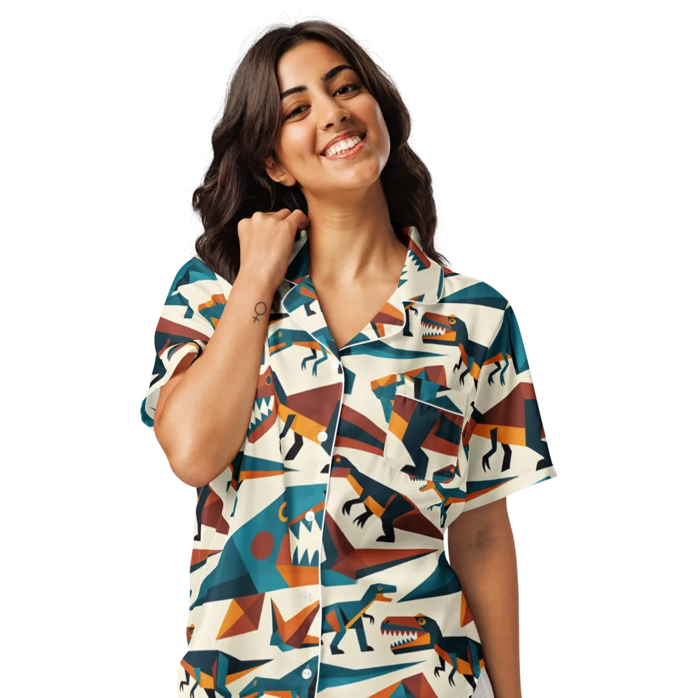 Dino Deco on Women's Short Sleeve Pajama Top — Front