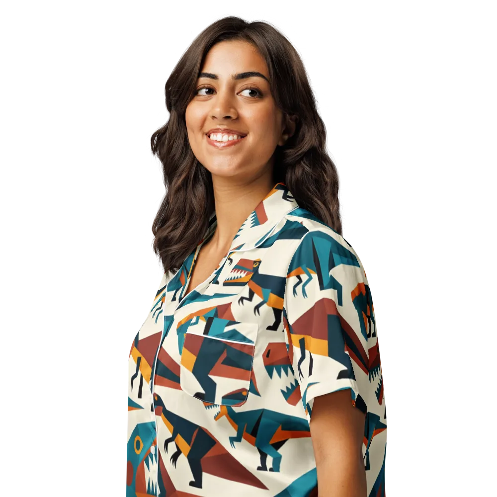 Dino Deco on Women's Short Sleeve Pajama Top — Left Front