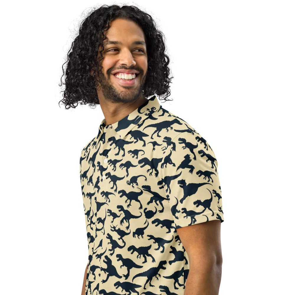 Midnight Dinosaurs on Men's Slim Fit Polo Shirt — Left Front