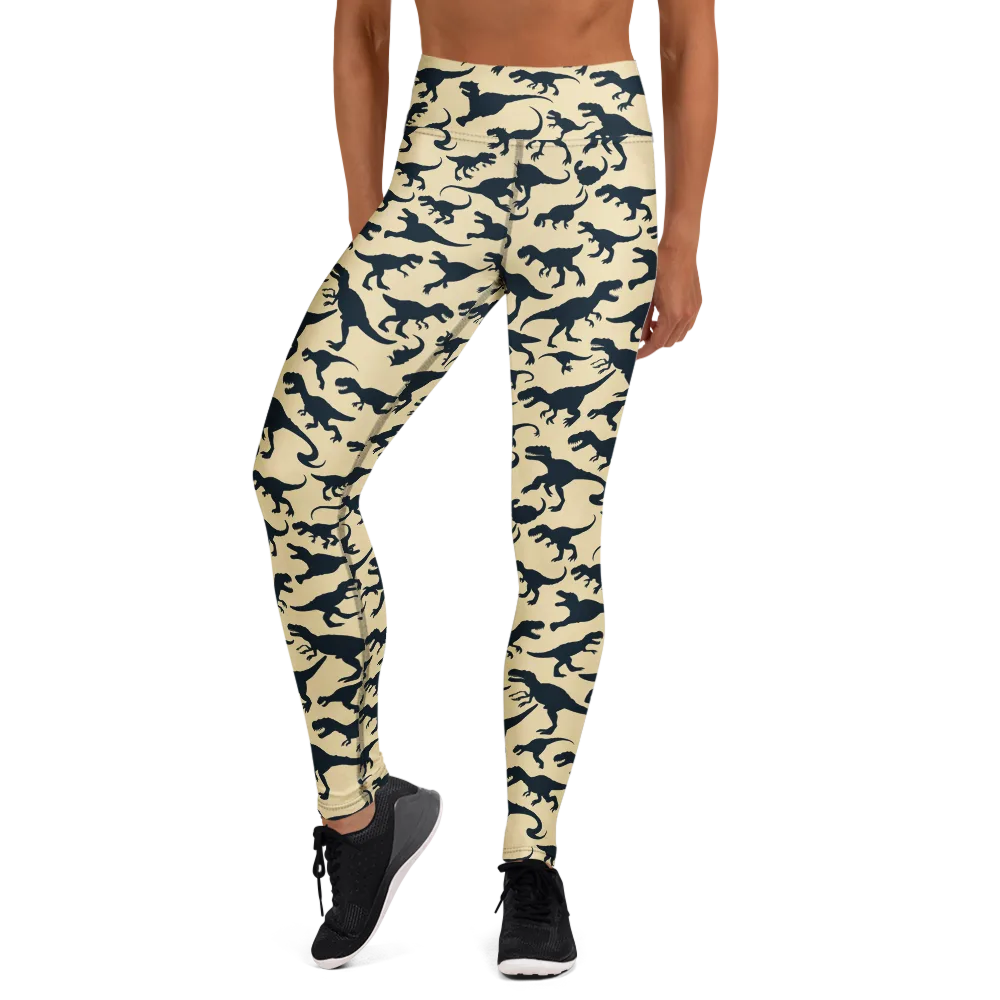 Midnight Dinosaurs on Yoga Leggings — Front