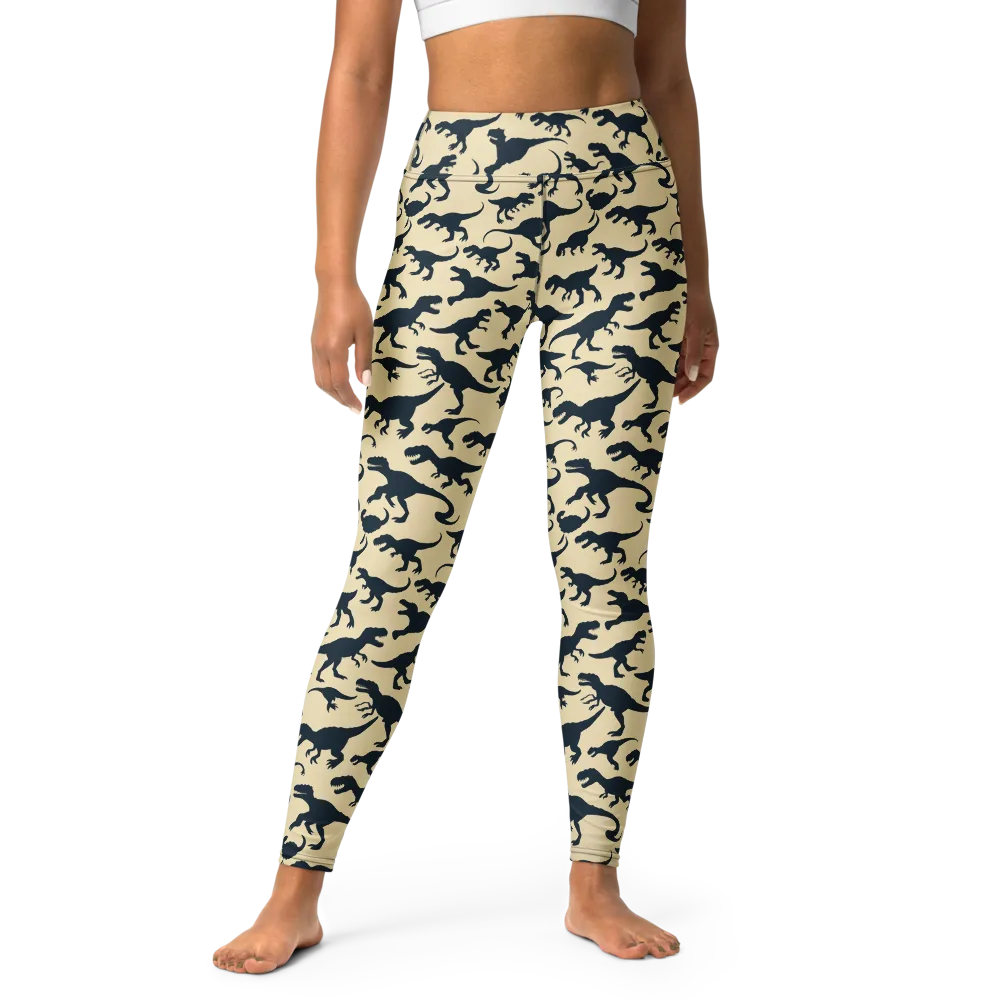 Midnight Dinosaurs on Yoga Leggings — Front
