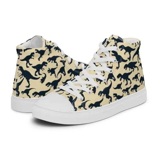 Midnight Dinosaurs on a Men's High Top Canvas Shoes