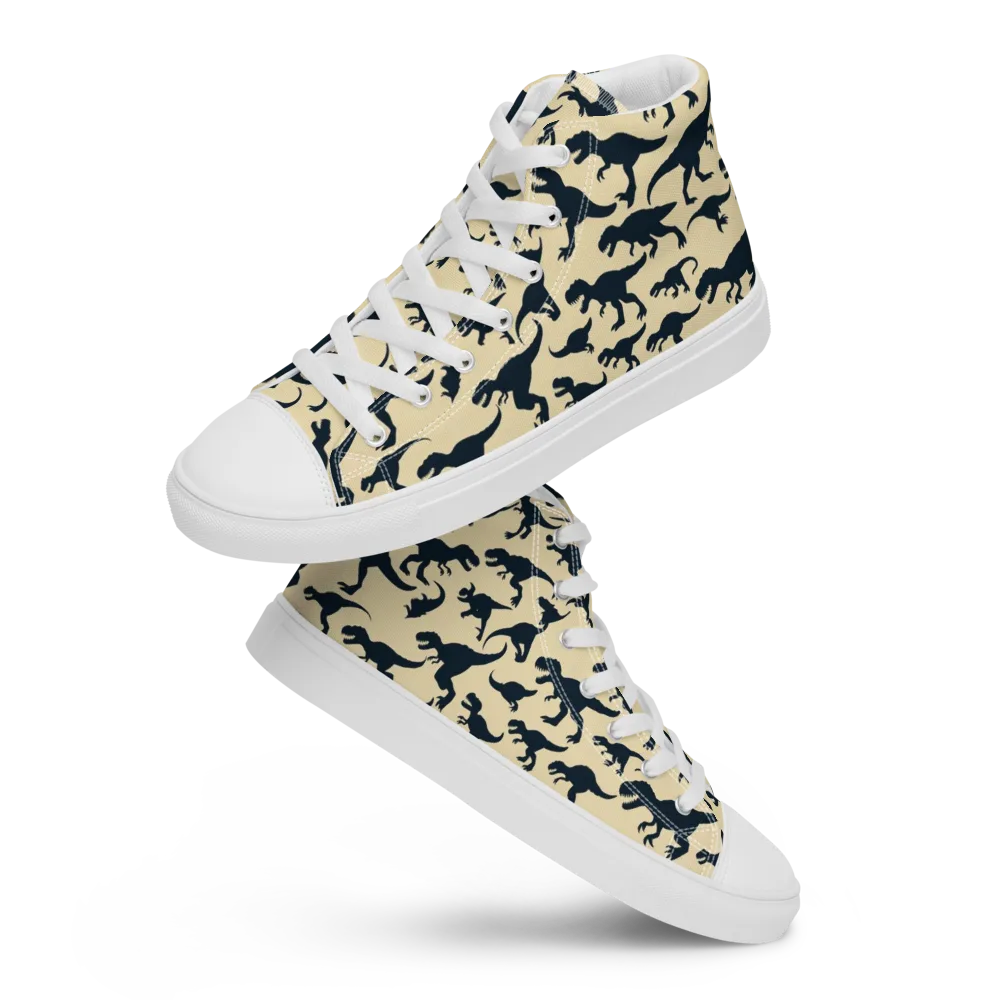 Midnight Dinosaurs on Men's High Top Canvas Shoes — Front