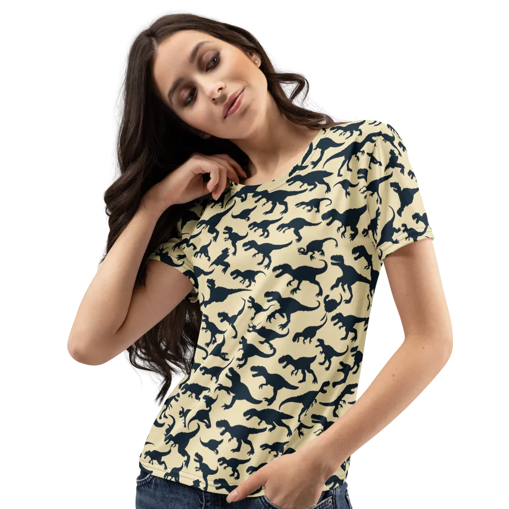 Midnight Dinosaurs on Women's Crew Neck T-Shirt — Left Front