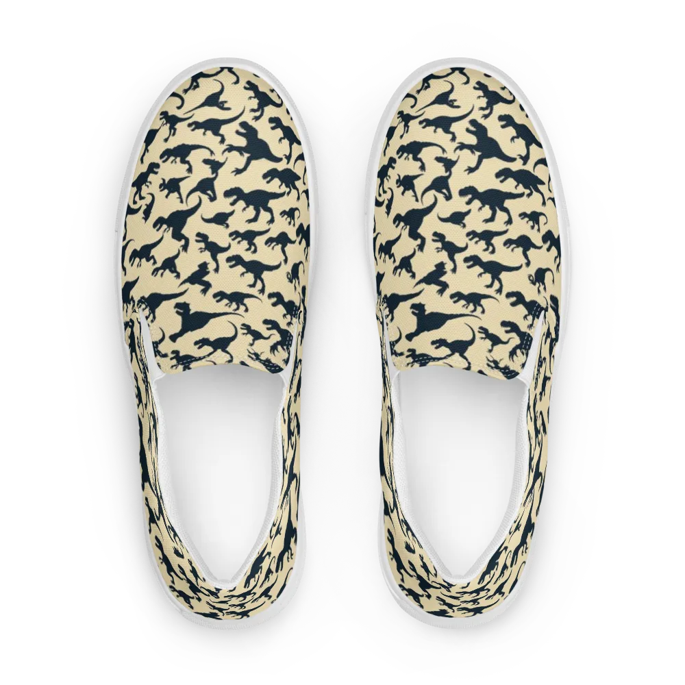 Midnight Dinosaurs on Men's Slip-On Canvas Shoes — Front