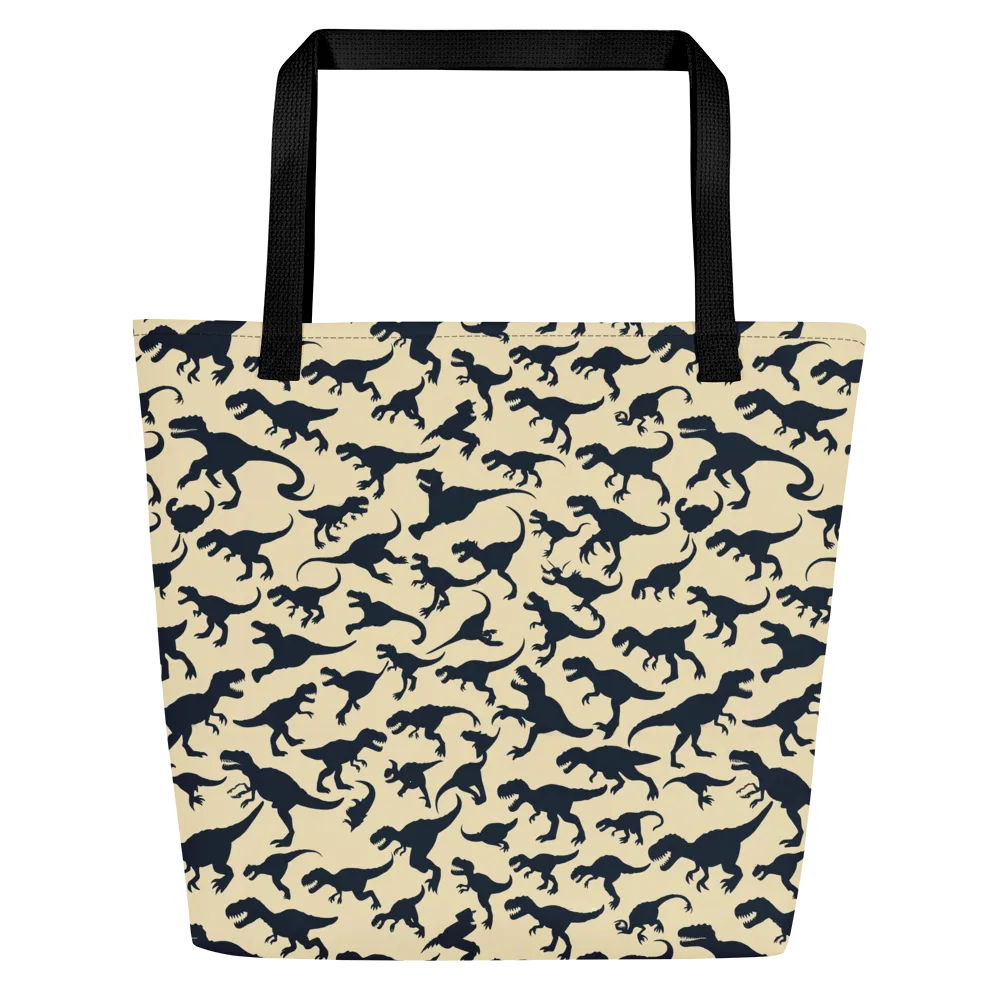 Midnight Dinosaurs on Large Tote Bag W/ Pocket — Front
