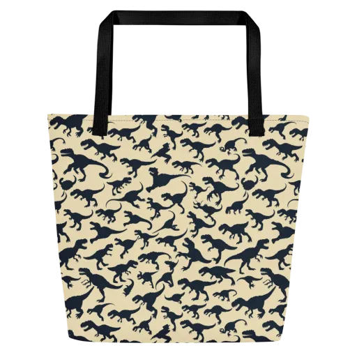 Midnight Dinosaurs on a Large Tote Bag W/ Pocket