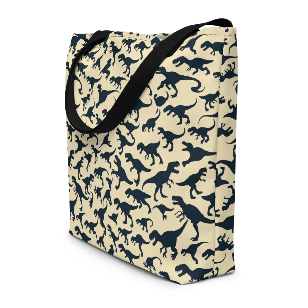 Midnight Dinosaurs on Large Tote Bag W/ Pocket — Front