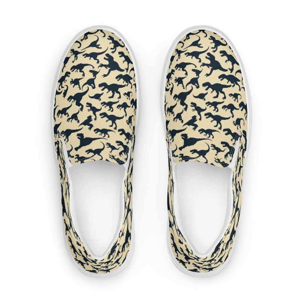 Midnight Dinosaurs on Women's Slip-On Canvas Shoes — Front