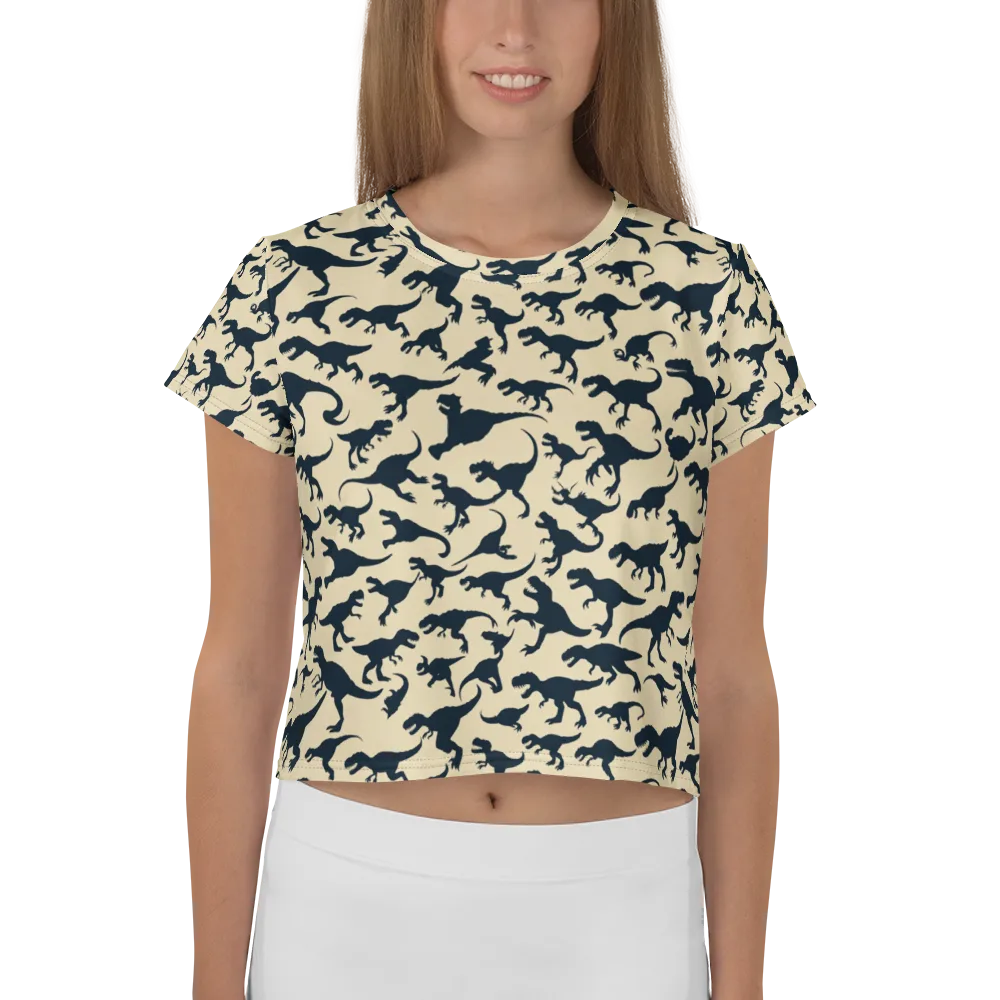Midnight Dinosaurs on Crop Tee — Front