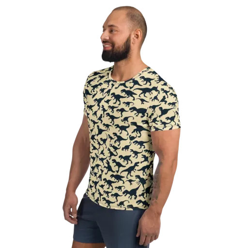 Midnight Dinosaurs on a Men's Athletic T-Shirt