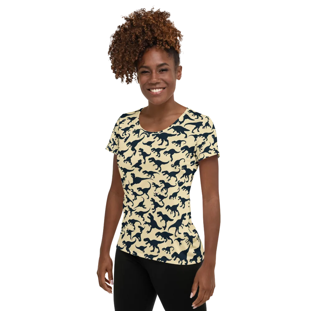 Midnight Dinosaurs on Women's Athletic T-Shirt — Left
