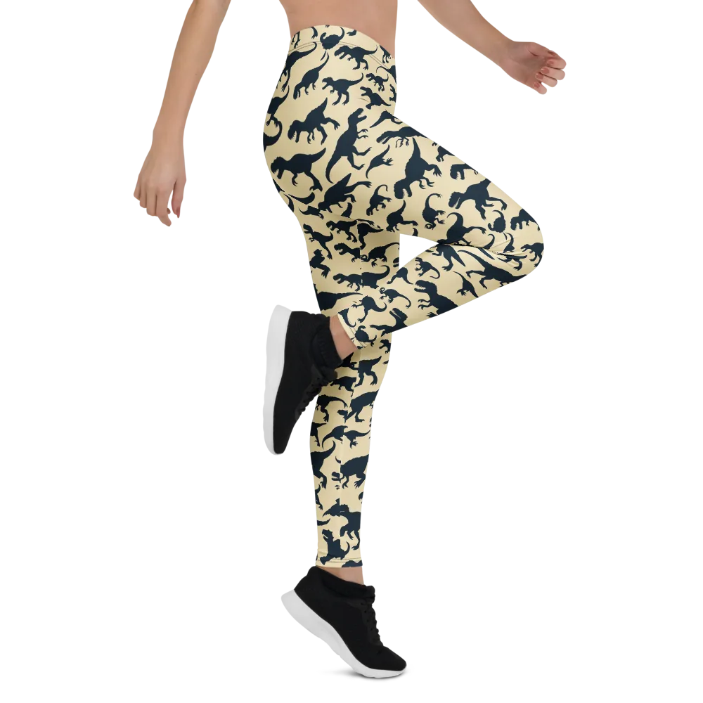 Midnight Dinosaurs on Leggings — Right