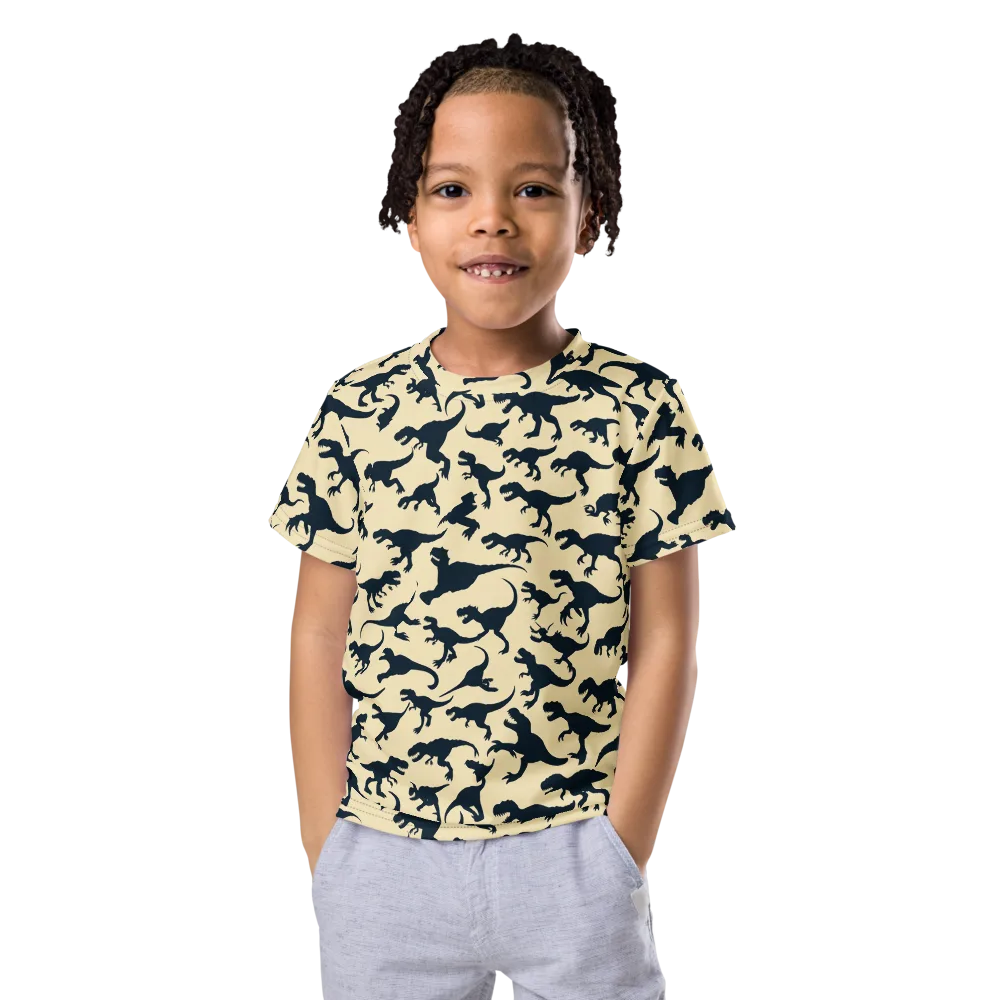 Midnight Dinosaurs on Kids Crew Neck T-Shirt — Front