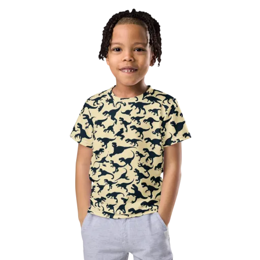 Midnight Dinosaurs on a Kids Crew Neck T-Shirt