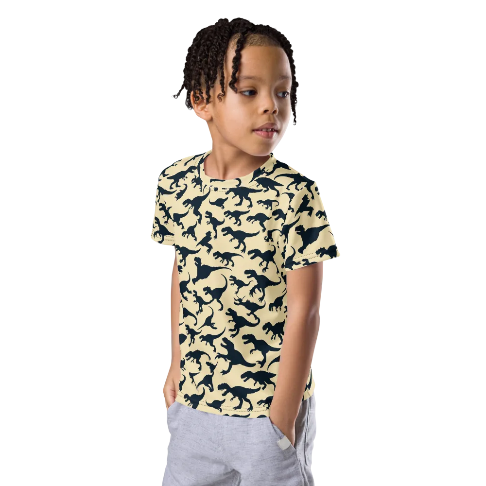 Midnight Dinosaurs on Kids Crew Neck T-Shirt — Left Front