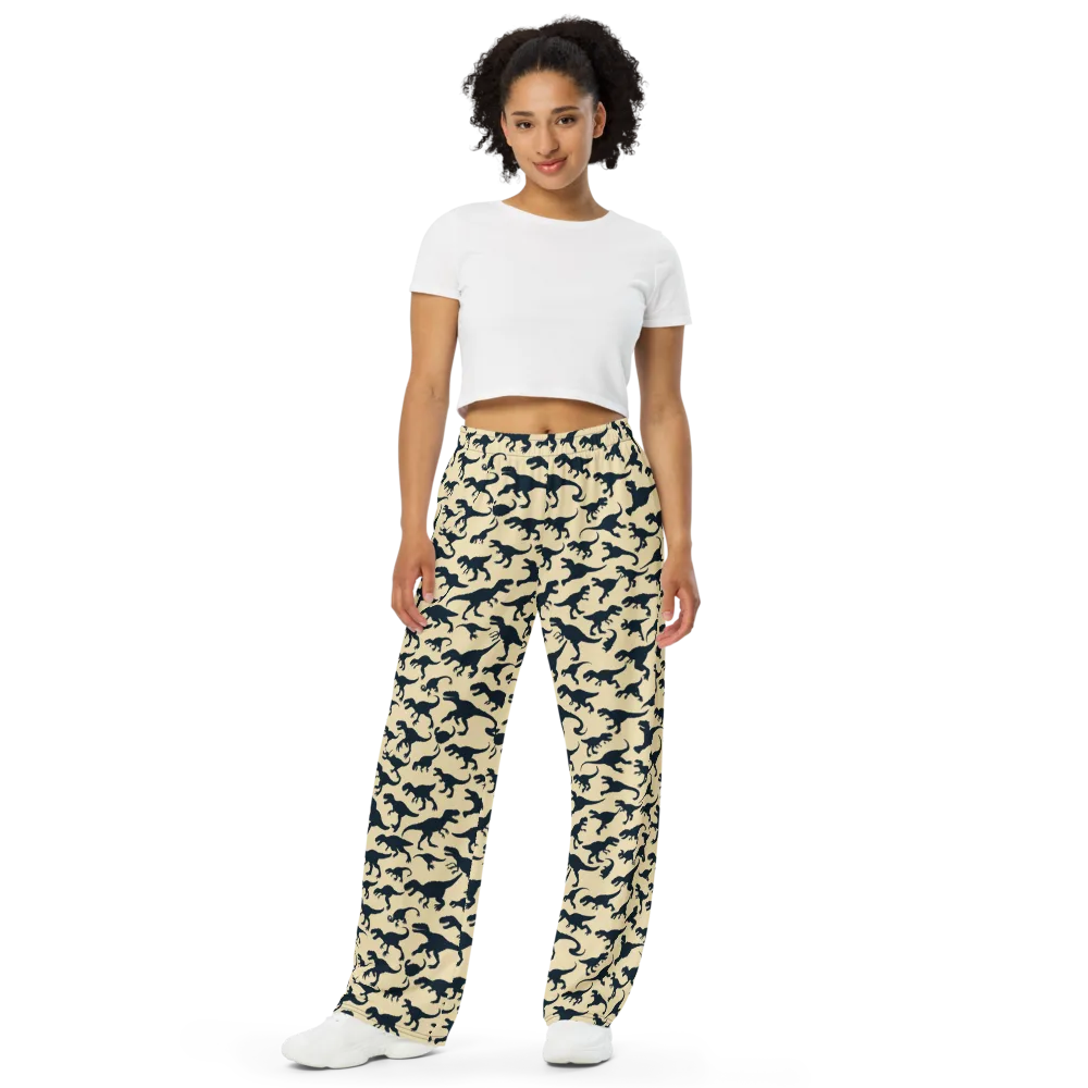 Midnight Dinosaurs on Wide-Leg Pants — Front