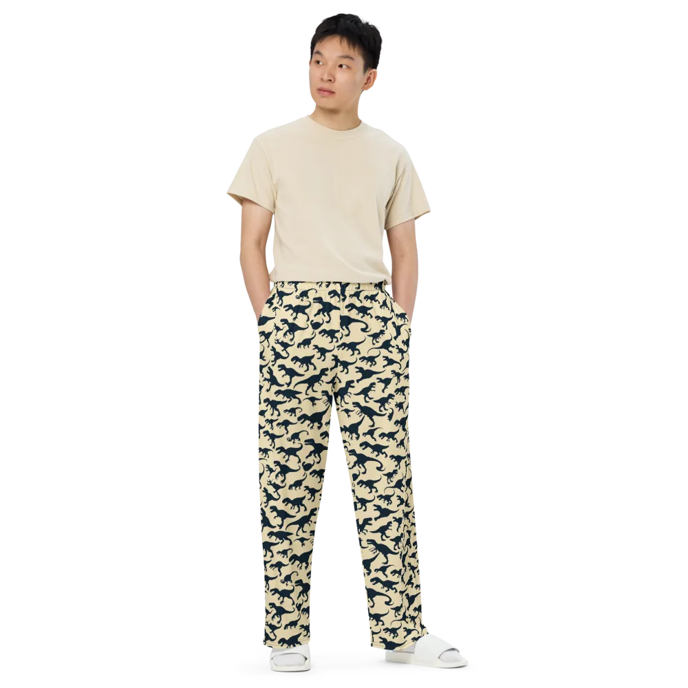 Midnight Dinosaurs on Wide-Leg Pants — Front