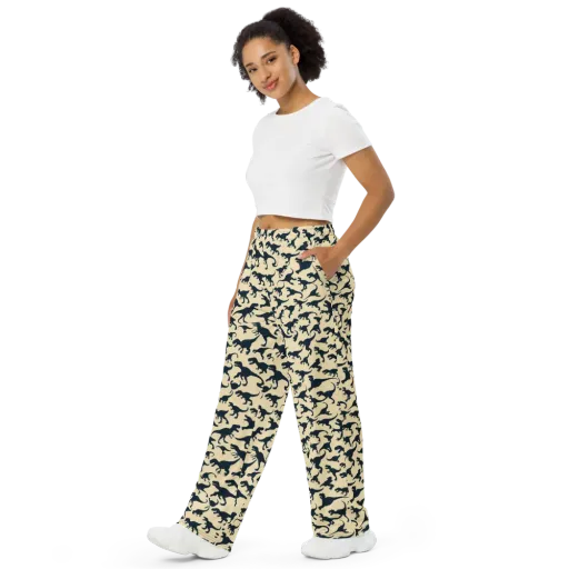 Midnight Dinosaurs on a Wide-Leg Pants