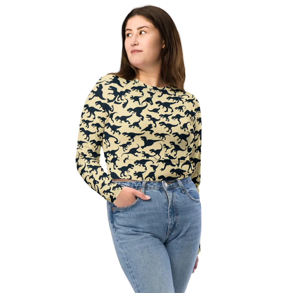 Midnight Dinosaurs on Long Sleeve Crop Top — Front