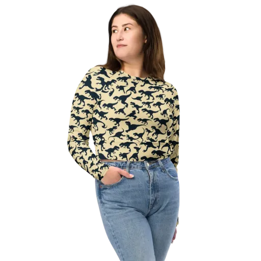 Midnight Dinosaurs on a Long Sleeve Crop Top