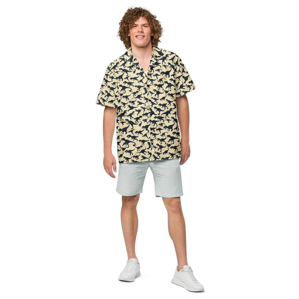 Midnight Dinosaurs on Button Shirt — Front