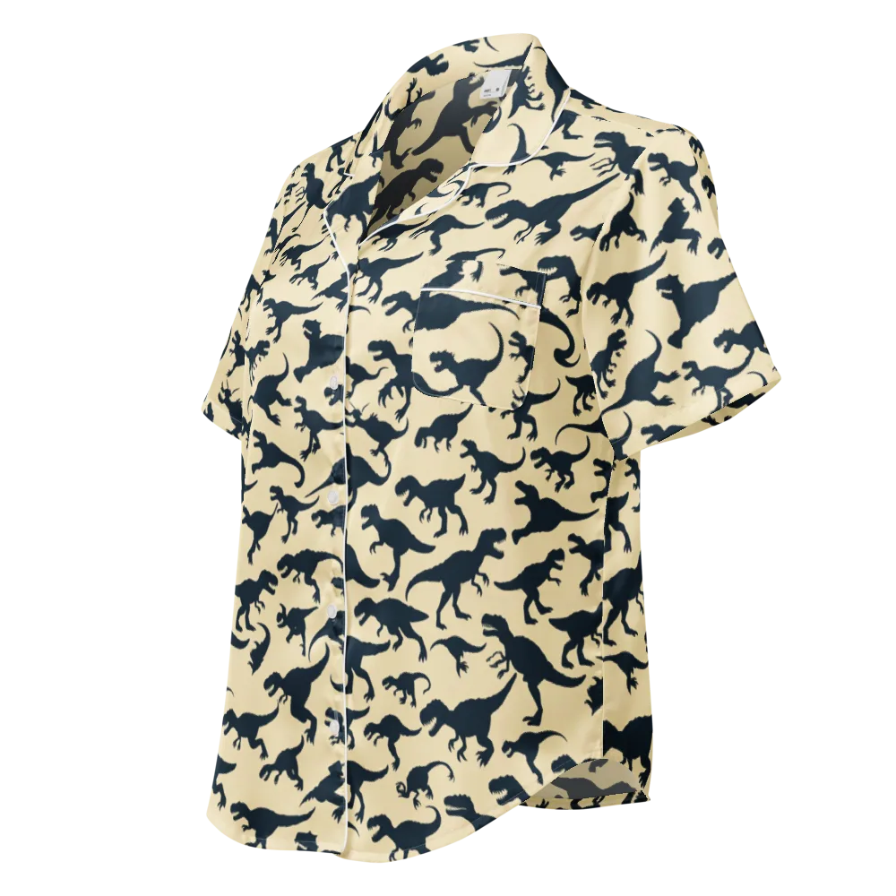 Midnight Dinosaurs on Women's Short Sleeve Pajama Top — Left Front