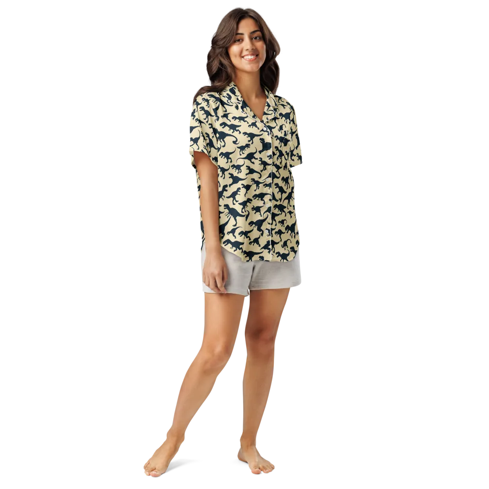 Midnight Dinosaurs on Women's Short Sleeve Pajama Top — Front