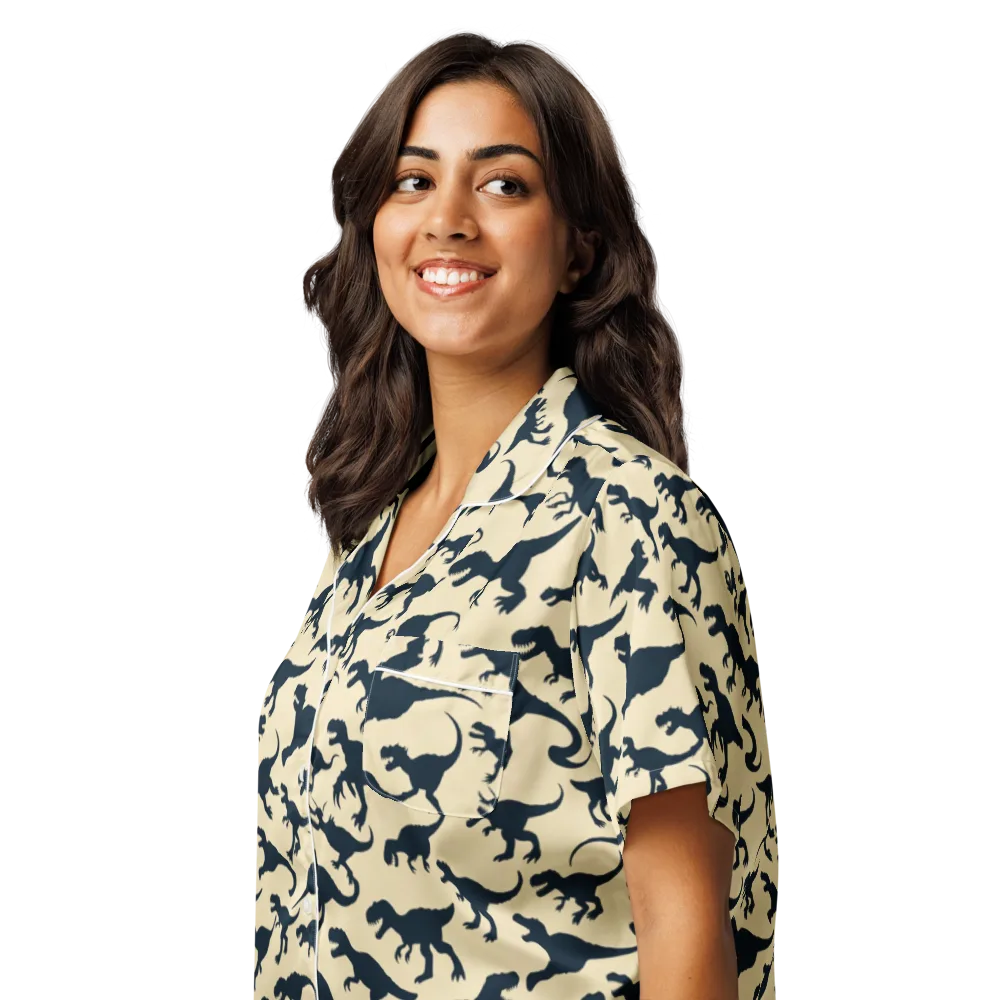 Midnight Dinosaurs on Women's Short Sleeve Pajama Top — Left Front