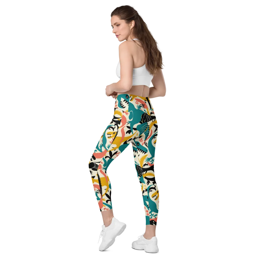 Tealfang Garden on Leggings with Pockets — Left Back