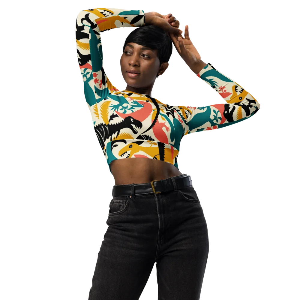 Tealfang Garden on Long Sleeve Crop Top — Front