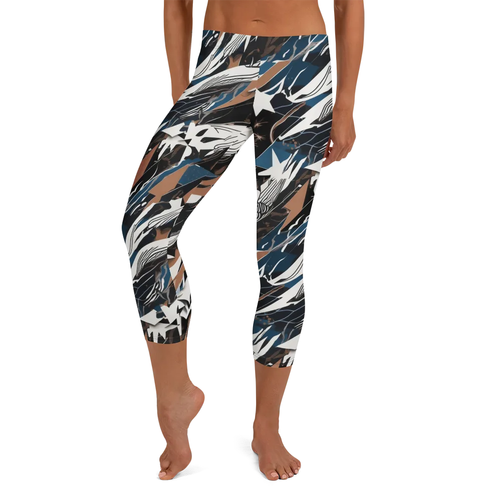 Midnight Origami on Capri Leggings — Front