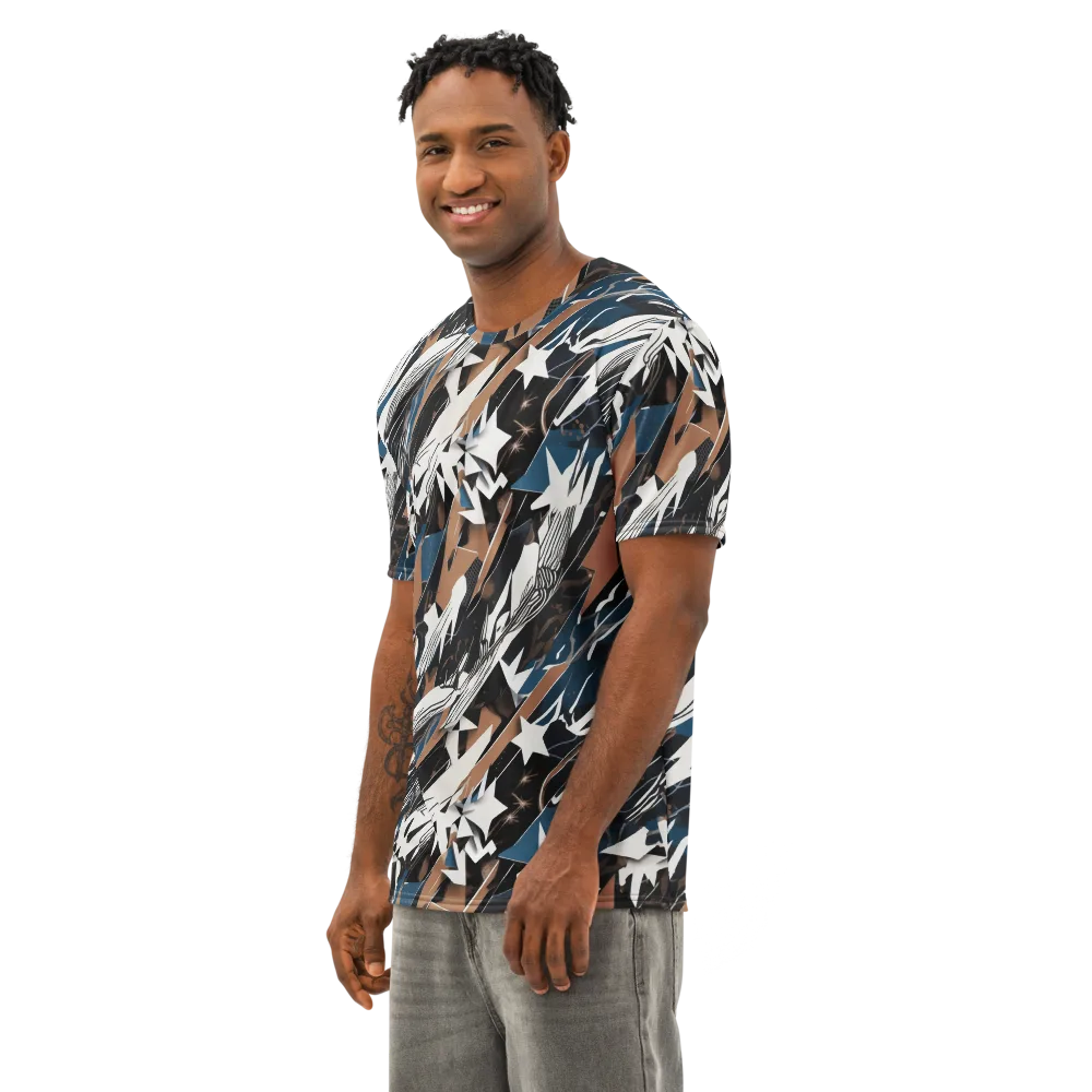 Midnight Origami on Men's Cotton Crew Neck T-Shirt — Left Front