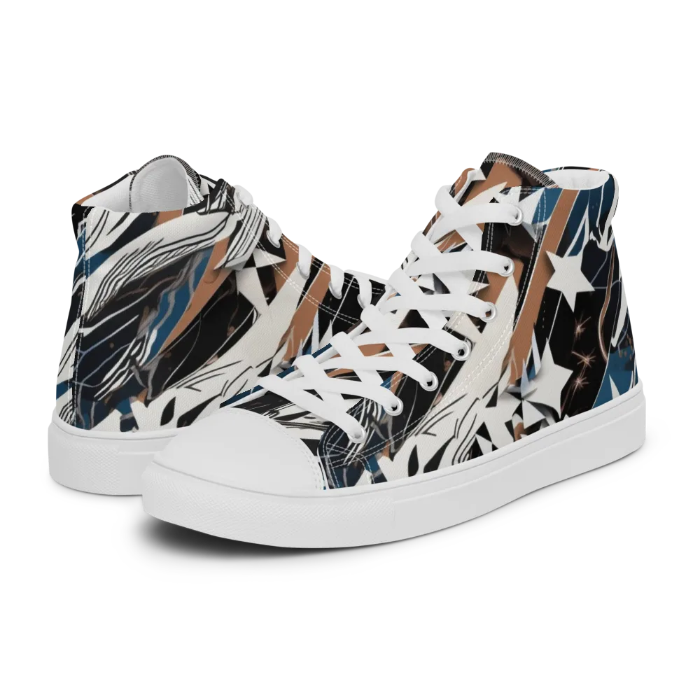 Midnight Origami on Men's High Top Canvas Shoes — Left