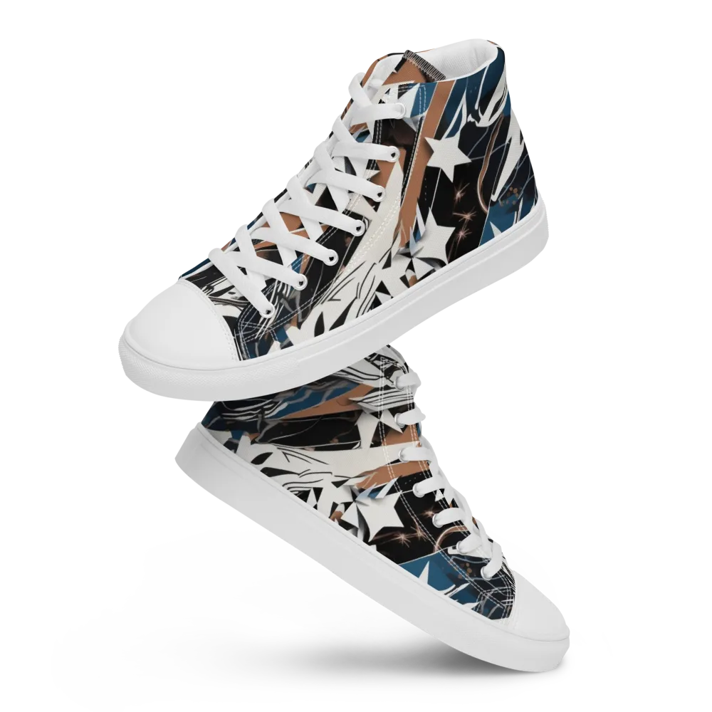Midnight Origami on Men's High Top Canvas Shoes — Front