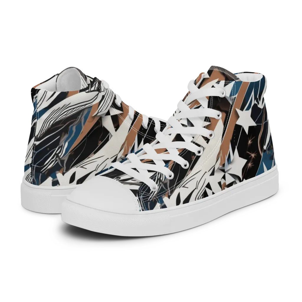 Midnight Origami on Women's High Top Canvas Shoes — Left