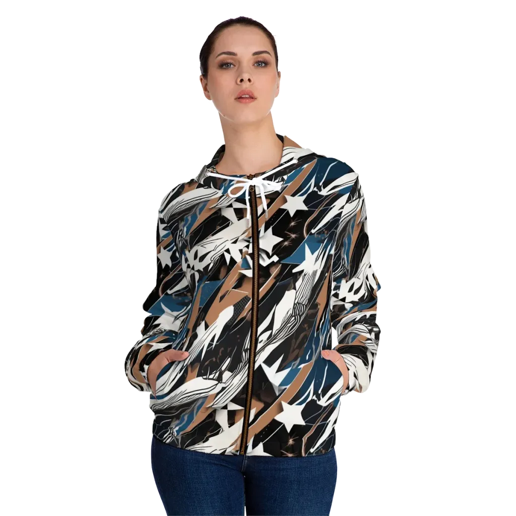 Midnight Origami on Women's Full-Zip Hoodie — Front On Person